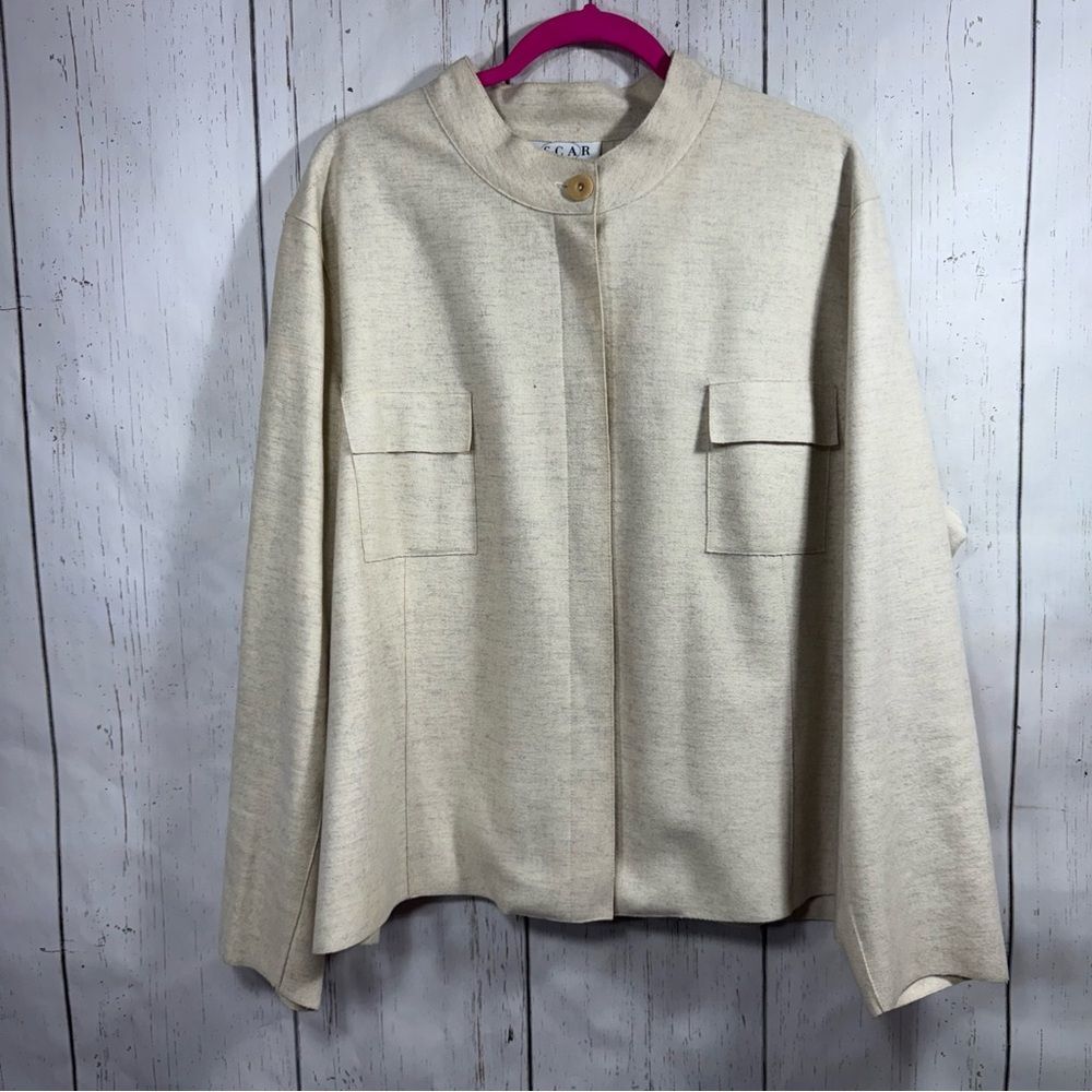 Oscar De La Renta Womens Minimalist Mandarin Collar Button Down Old Money Blazer